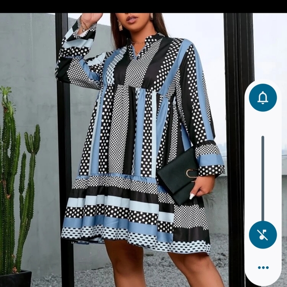 Shein plus patchwork print flounce sleeve ruffle hem dress - Picture 4 of 6